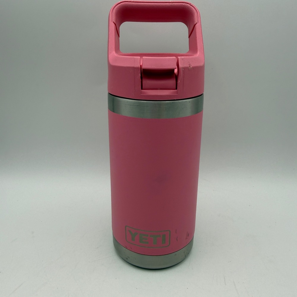 YETI Rambler Jr Water Bottle Kids 12oz Power Pink Straw Cap Stainless Steel